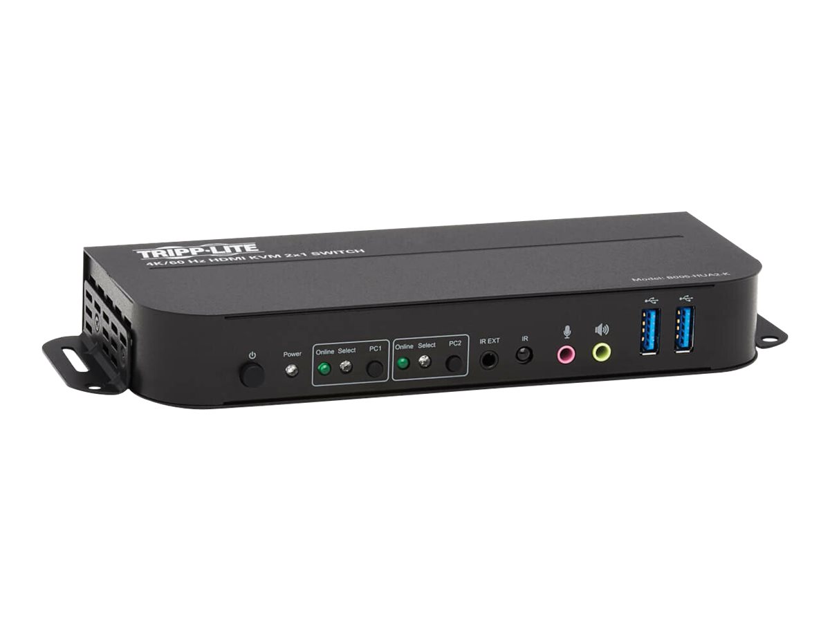 Tripp Lite HDMI KVM, 2-Port 4K 60Hz 4:4:4, HDR, HDCP 2.2 Support, IR Remote and USB Cables - Commutateur écran-clavier-souris/audio/USB - 2 x KVM / audio / USB - 1 utilisateur local - de bureau - B005-HUA2-K - Commutateurs KVM