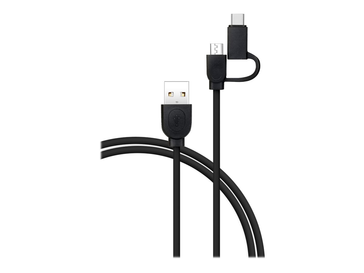 BIGBEN Connected - Câble USB - USB (M) pour Micro-USB Type B, 24 pin USB-C (M) - 1.2 m - noir - CBL2EN1ACMICB - Câbles USB