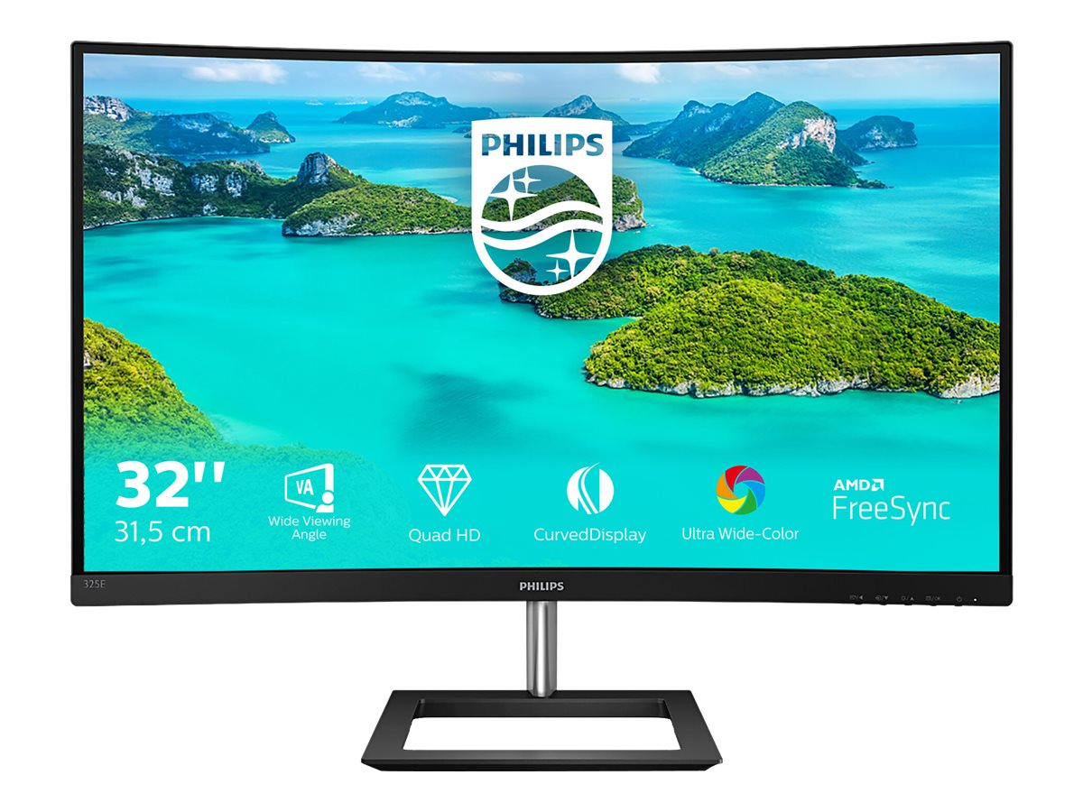 Philips E-line 325E1C - Écran LED - incurvé - 32" (31.5" visualisable) - 2560 x 1440 QHD @ 75 Hz - VA - 250 cd/m² - 3000:1 - 4 ms - HDMI, VGA, DisplayPort - noir texturé - 325E1C/00 - Écrans d'ordinateur