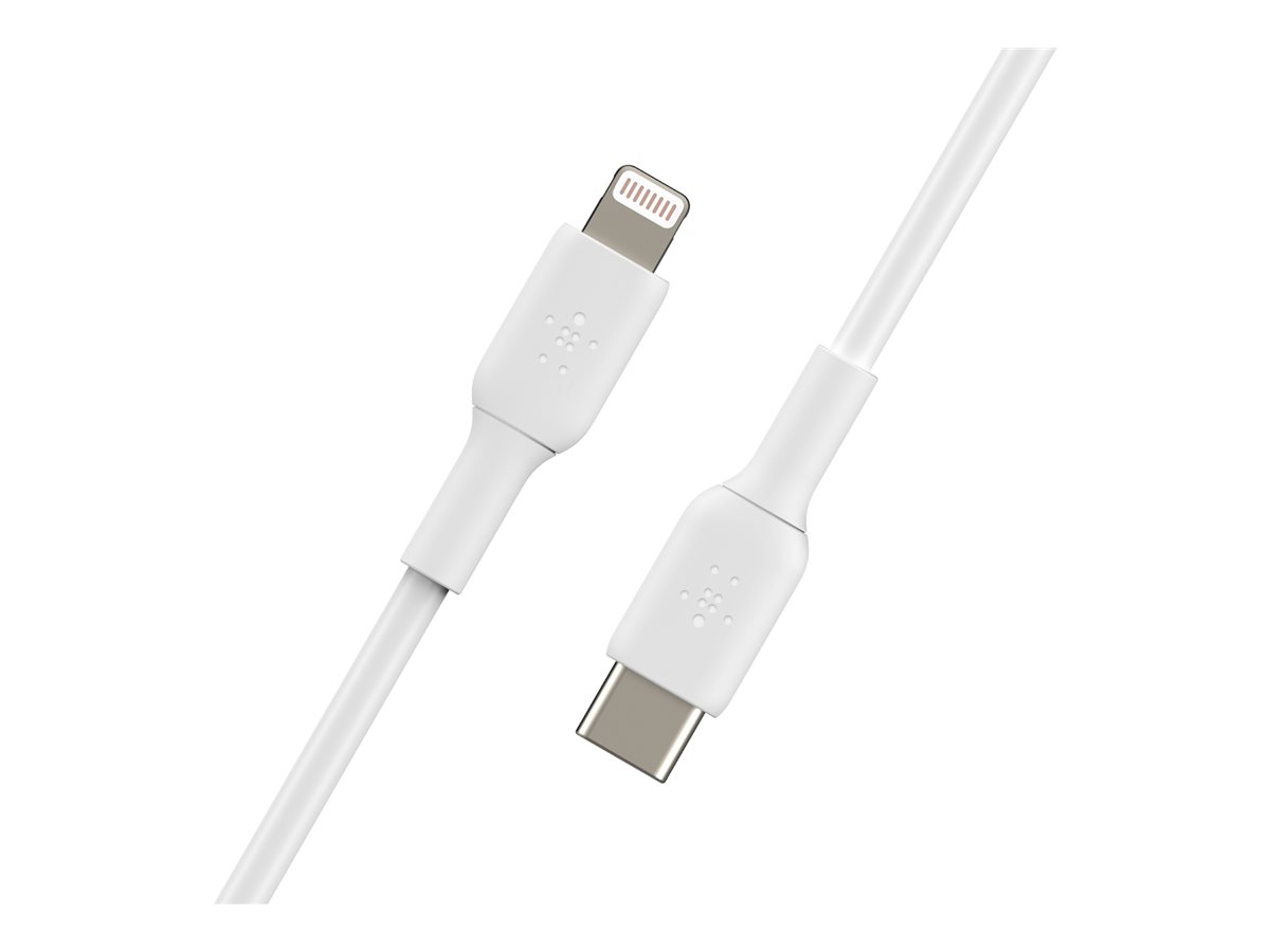 Belkin BOOST CHARGE - Câble Lightning - 24 pin USB-C mâle pour Lightning mâle - 1 m - blanc - Alimentation USB (18 W) - CAA003BT1MWH - Câbles spéciaux