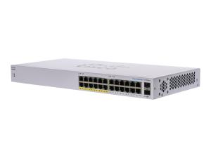 Cisco Business 110 Series 110-24PP - Commutateur - non géré - 12 x 10/100/1000 (PoE) + 12 x 10/100/1000 + 2 x SFP Gigabit combiné - de bureau, Montable sur rack, fixation murale - PoE (100 W) - CBS110-24PP-EU - Concentrateurs et commutateurs gigabit