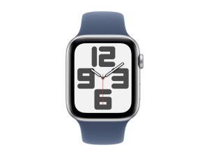 Apple Watch SE (GPS) - 2e génération - 44 mm - aluminium argenté - montre intelligente avec bande sport - fluoroélastomère - denim - taille du bracelet : S/M - 32 Go - Wi-Fi 4, Bluetooth - 32.9 g - MXEQ3QF/A - Montres intelligentes