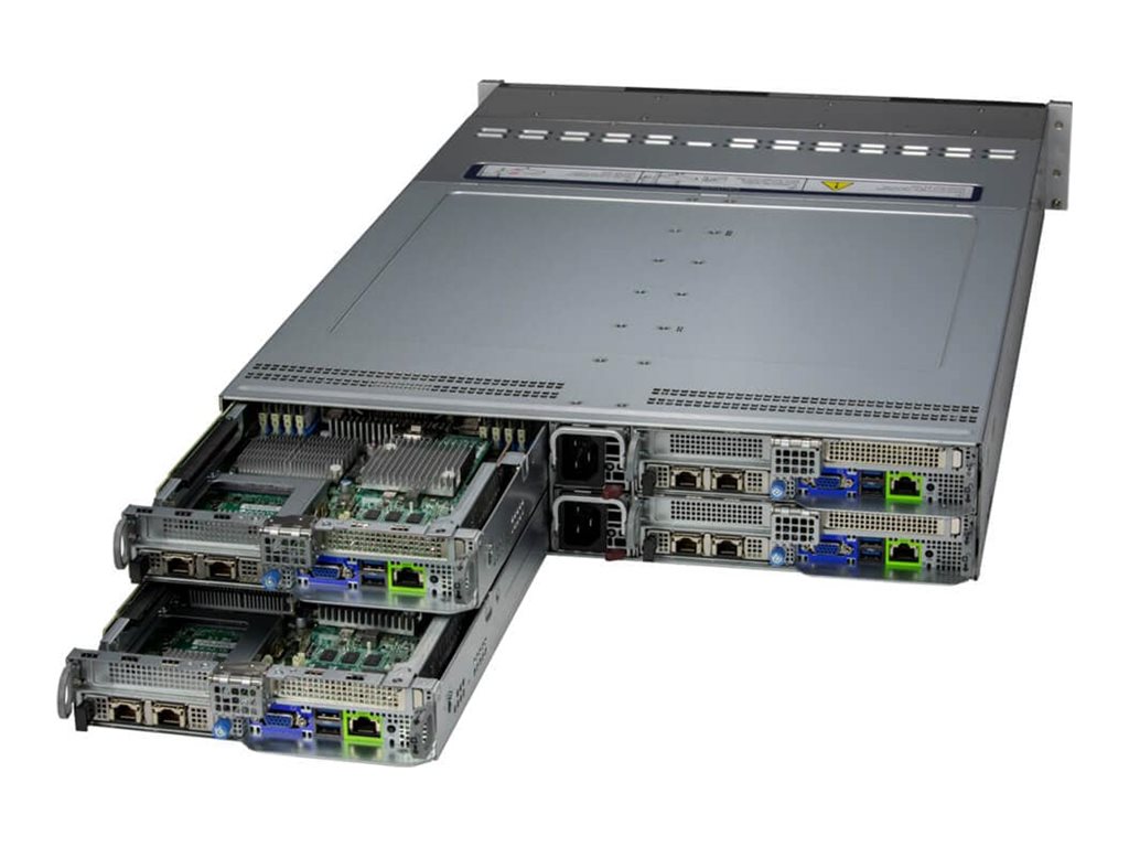 Supermicro BigTwin SuperServer 221BT-HNC9R - 4 noeuds - cluster - Montable sur rack 2U - pas de processeur jusqu'à - RAM 0 Go 2.5" baie(s) - aucun disque dur - Gigabit Ethernet - moniteur : aucun - avant noir, corps argenté - SYS-221BT-HNC9R - Clusters