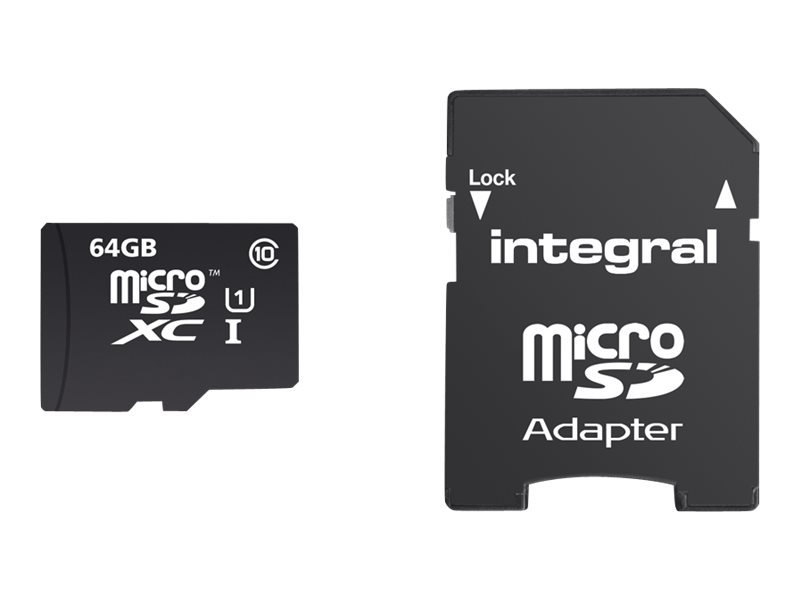 Integral UltimaPro - Carte mémoire flash (adaptateur microSDXC vers SD inclus(e)) - 64 Go - UHS Class 1 / Class10 - microSDXC UHS-I - INMSDX64G10-90U1 - Cartes flash