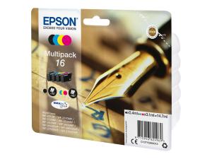 Epson 16 Multipack - Pack de 4 - noir, jaune, cyan, magenta - original - emballage coque avec alarme radioélectrique/ acoustique - cartouche d'encre - pour WorkForce WF-2010, 2510, 2520, 2530, 2540, 2630, 2650, 2660, 2750, 2760 - C13T16264012 - Cartouches d'encre Epson