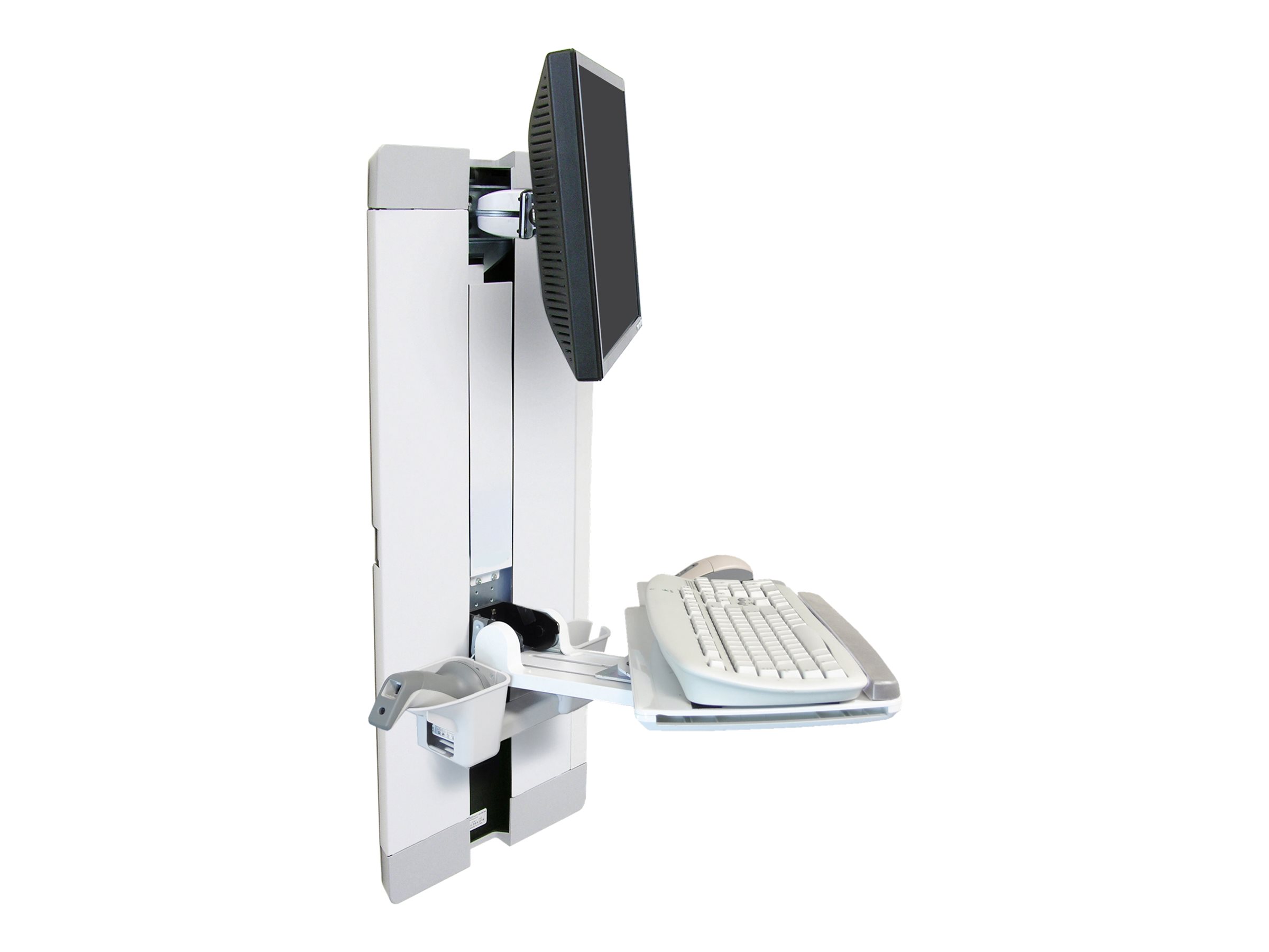 Ergotron - Kit de montage (étagère pour clavier, repose-poignets, pochette pour souris, levage vertical du panneau) - pour écran LCD/équipement PC - chambre de patient - acier - blanc - Taille d'écran : jusqu'à 24 pouces - 60-609-216 - Montages pour TV et moniteur