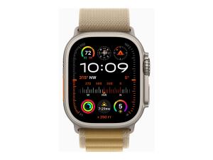 Apple Watch Ultra 2 - 49 mm - titanium naturel - montre intelligente avec Boucle Alpine - textile - ocre - taille du bracelet : M - 64 Go - LTE, Wi-Fi 4, UWB, Bluetooth - 4G - 61.4 g - MX4F3NF/A - Montres intelligentes