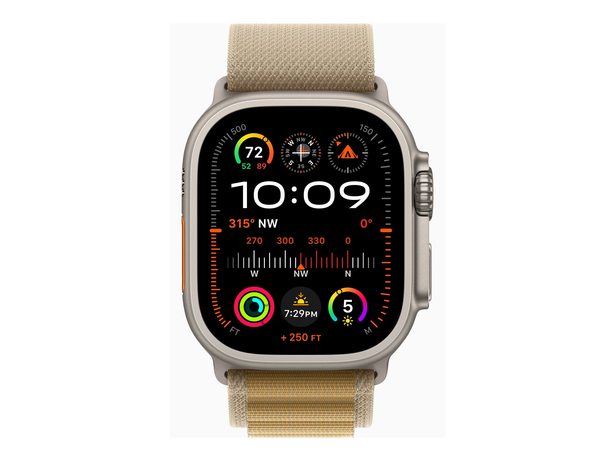 Apple Watch Ultra 2 - 49 mm - titanium naturel - montre intelligente avec Boucle Alpine - textile - ocre - taille du bracelet : M - 64 Go - LTE, Wi-Fi 4, UWB, Bluetooth - 4G - 61.4 g - MX4F3NF/A - Montres intelligentes