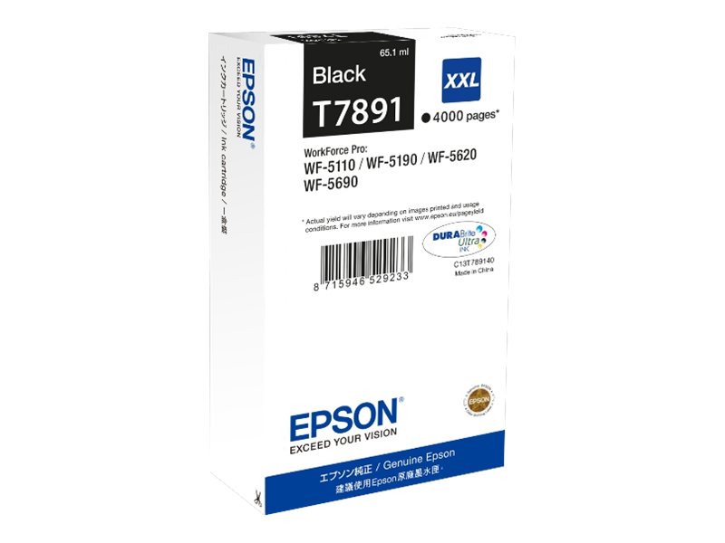 Epson T7891 - 65.1 ml - taille XXL - noir - original - cartouche d'impression - pour WorkForce Pro WF-5110DW, WF-5190DW, WF-5190DW BAM, WF-5620DWF, WF-5690DWF, WF-5690DWF BAM - C13T789140 - Cartouches d'encre Epson