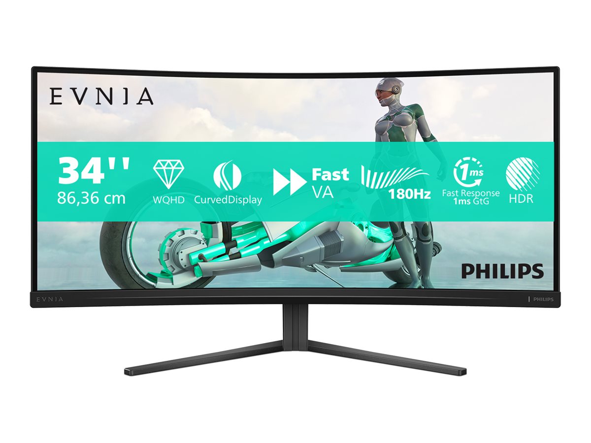 Philips Evnia 3000 34M2C3500L - Écran LED - jeux - incurvé - 34" - 3440 x 1440 WQHD @ 180 Hz - Fast VA - 300 cd/m² - 4000:1 - HDR10 - 0.03 ms - 2xHDMI, DisplayPort - Charbon - 34M2C3500L/00 - Écrans d'ordinateur