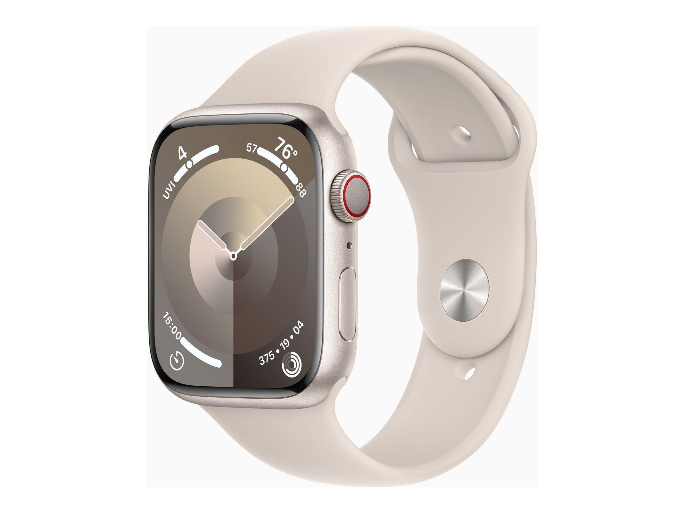 Apple Watch Series 9 (GPS + Cellular) - 45 mm - aluminium droit - montre intelligente avec bande sport - fluoroélastomère - droit - taille du bracelet : S/M - 64 Go - Wi-Fi, LTE, UWB, Bluetooth - 4G - 39 g - MRM83QF/A - Montres intelligentes