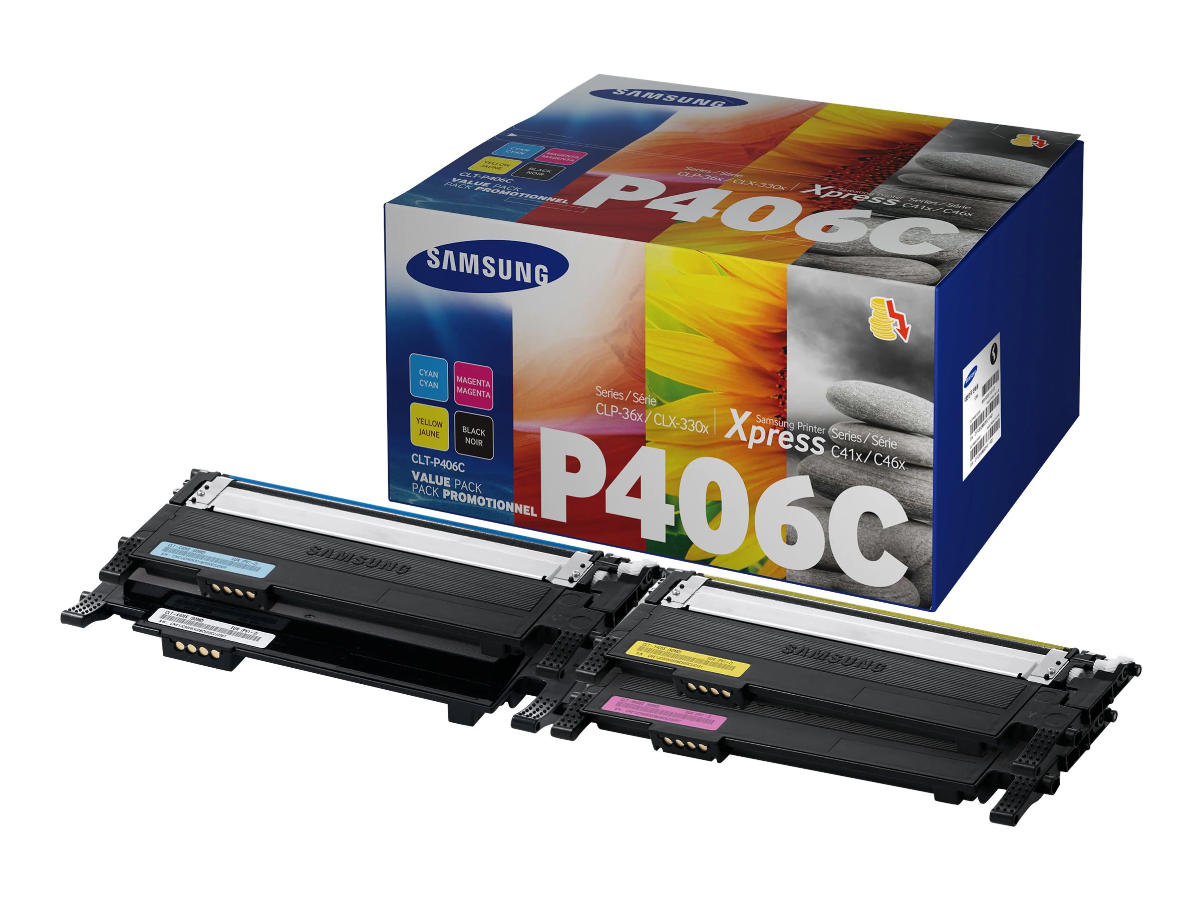 Samsung CLT-P406C - Pack de 4 - noir, jaune, cyan, magenta - original - cartouche de toner (SU375A) - pour Samsung CLX-3300, 3302, 3303, 3304, 3305, 3306, 3307, SCX-3300, 3301, 3305, 3306 - SU375A - Cartouches de toner Samsung