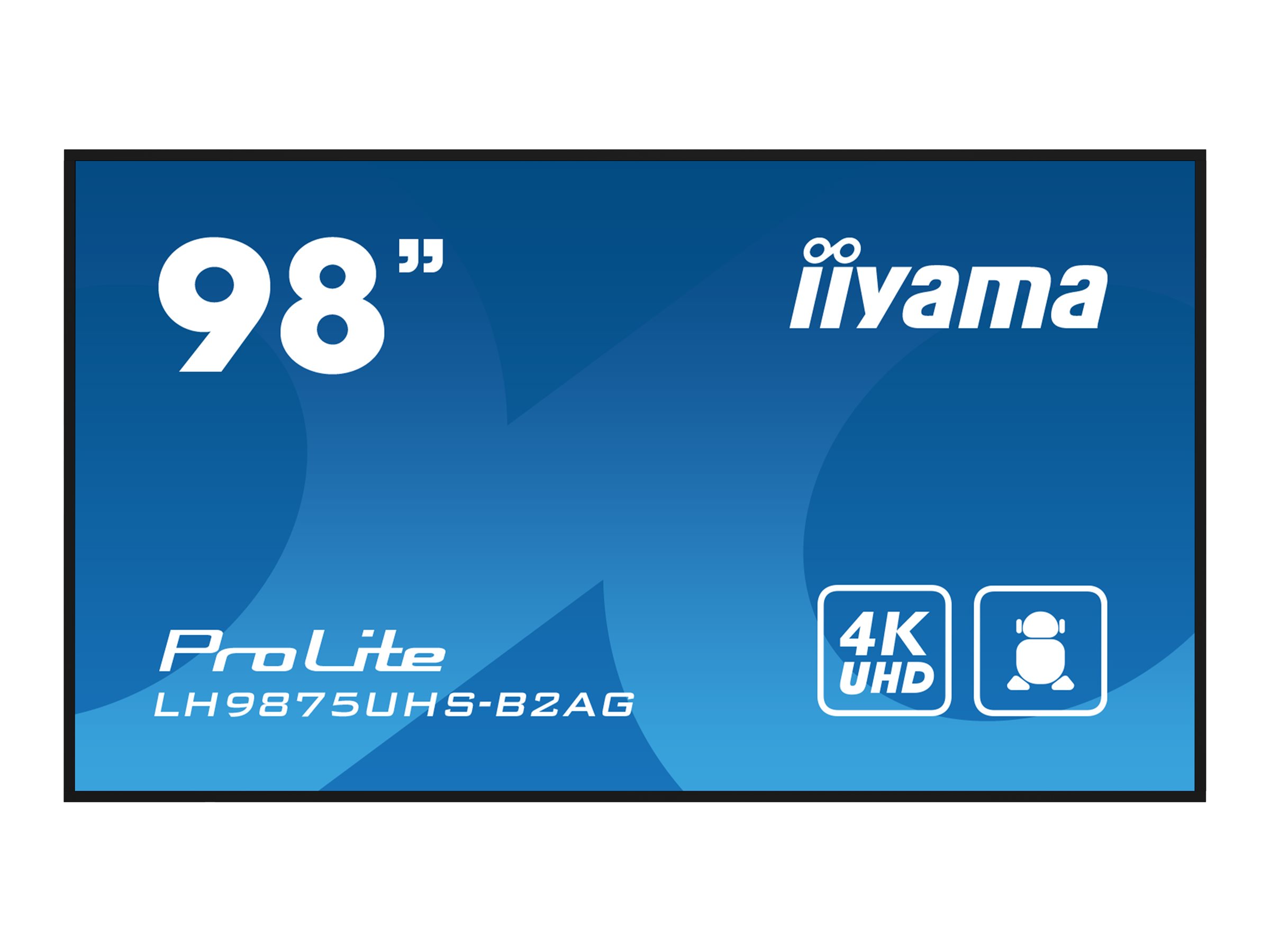 iiyama ProLite LH9875UHS-B2AG - Classe de diagonale 98" (97.5" visualisable) écran LCD rétro-éclairé par LED - signalisation numérique - avec lecteur multimédia intégré / capacité PC à insertion optionnelle - 4K UHD (2160p) 3840 x 2160 - cadre noir avec finition mate - LH9875UHS-B2AG - Écrans de signalisation numérique