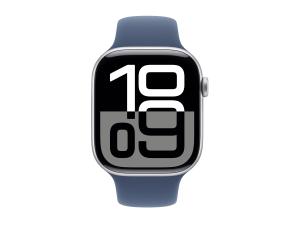 Apple Watch Series 10 (GPS + Cellular) - 46 mm - aluminium argenté - montre intelligente avec bande sport - fluoroélastomère - denim - taille du bracelet : S/M - 64 Go - Wi-Fi 4, Bluetooth, UWB, LTE - 4G - 35.3 g - MWY03QF/A - Montres intelligentes