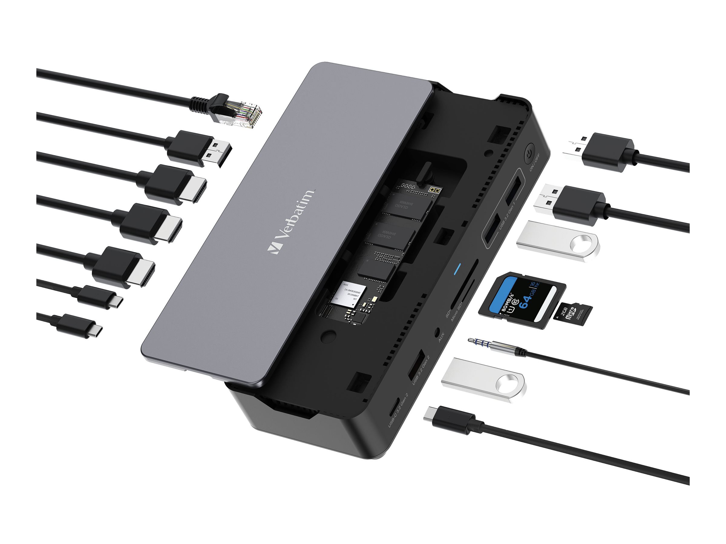 Verbatim Pro - Station d'accueil - USB-C - 2 x HDMI, DP - 1GbE - 100 Watt - 32173 - Stations d'accueil pour ordinateur portable