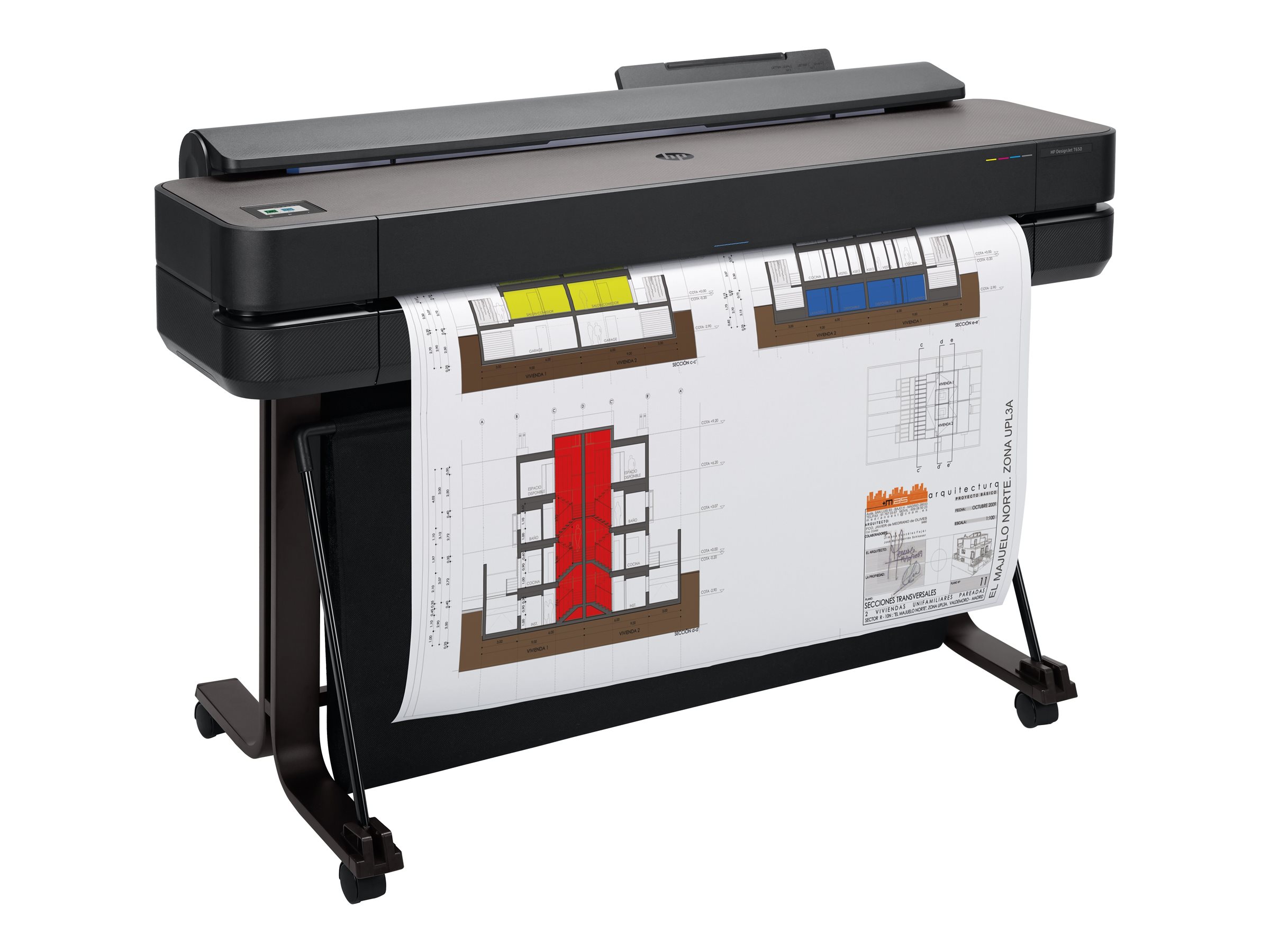 HP DesignJet T650 - 36" imprimante grand format - couleur - jet d'encre - A0, ANSI D, Rouleau (91,4 cm x 45,7 m) - 2 400 x 1 200 ppp - jusqu'à 0.42 min/page (mono) / jusqu'à 0.42 min/page (couleur) - capacité : 1 inclinaison - Gigabit LAN, USB 2.0, Wi-Fi(n) - outil de coupe - 5HB10D#B19 - Imprimantes jet d'encre