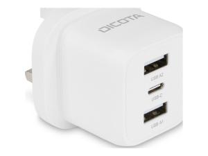 DICOTA - Adaptateur secteur - compact, ordinateur portable - 32 Watt - 3 A - 3 connecteurs de sortie (24 pin USB-C, 2 x USB) - blanc - Royaume-Uni - D32070 - Adaptateurs électriques et chargeurs