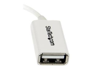 StarTech.com Câble adaptateur Micro USB vers USB Host OTG de 12cm - Adaptateur USB On-The-Go - Mâle / Femelle - Blanc - Adaptateur USB - USB (F) pour Micro-USB de type B (M) - USB 2.0 OTG - 12.7 cm - blanc - UUSBOTGW - Câbles USB