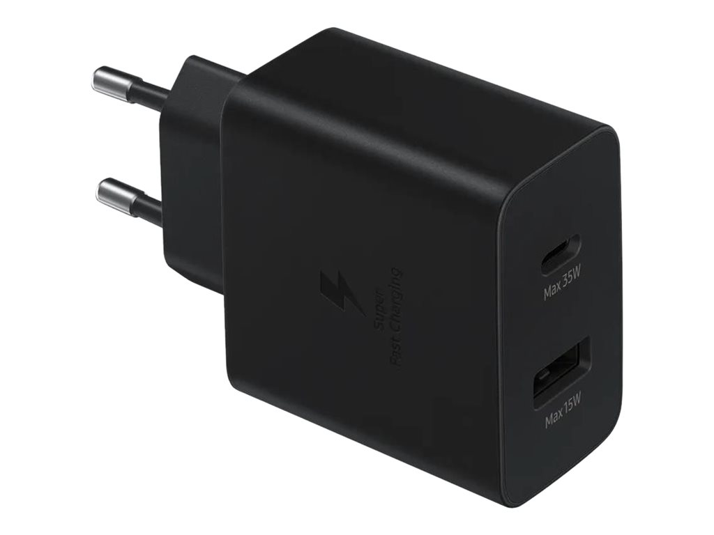 Samsung EP-TA220 - Adaptateur secteur - 35 Watt - SFC (USB, 24 pin USB-C) - noir - pour Galaxy A20, A50, A70, A8s, M30, M40, Note10, S20, S20 5G, S20+ 5G, Z Flip, Z Flip 5G - EP-TA220NBEGEU - Adaptateurs électriques et chargeurs