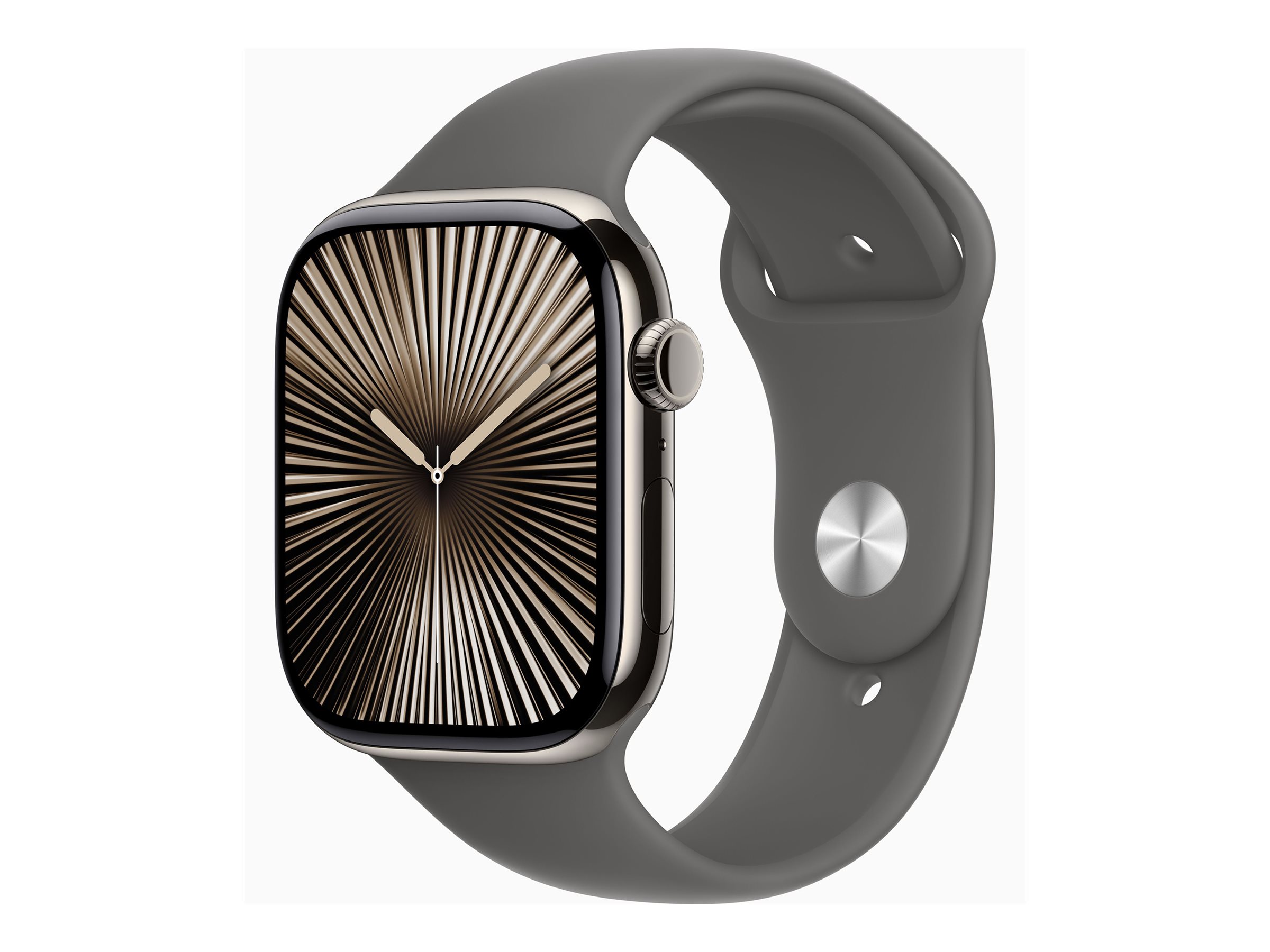 Apple Watch Series 10 (GPS + Cellular) - 46 mm - titanium naturel - montre intelligente avec bande sport - fluoroélastomère - gris acier - taille du bracelet : S/M - 64 Go - LTE, Wi-Fi 4, UWB, Bluetooth - 4G - 41.7 g - MWY93QF/A - Montres intelligentes