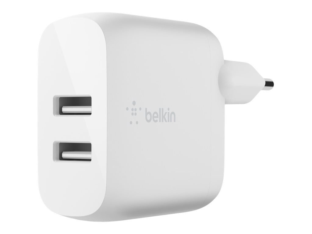 Belkin BOOST CHARGE - Adaptateur secteur - 40 Watt - Fast Charge, PD 3.0 - 2 connecteurs de sortie (2 x USB-C) - WCB006VFWH - Adaptateurs électriques et chargeurs