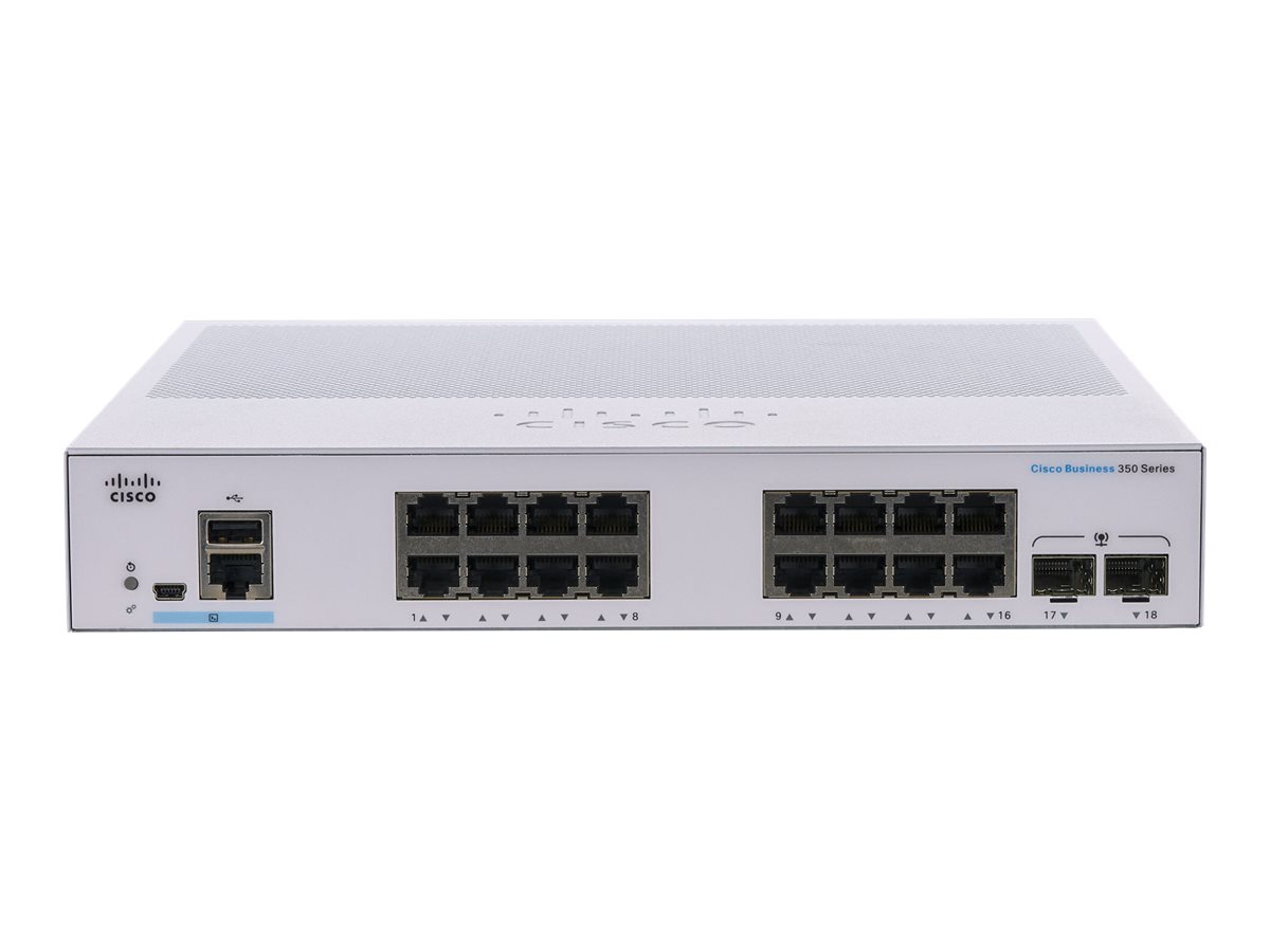 Cisco Business 350 Series CBS350-16T-2G - Commutateur - C3 - Géré - 16 x 10/100/1000 + 2 x Gigabit SFP - Montable sur rack - CBS350-16T-2G-EU - Concentrateurs et commutateurs gigabit