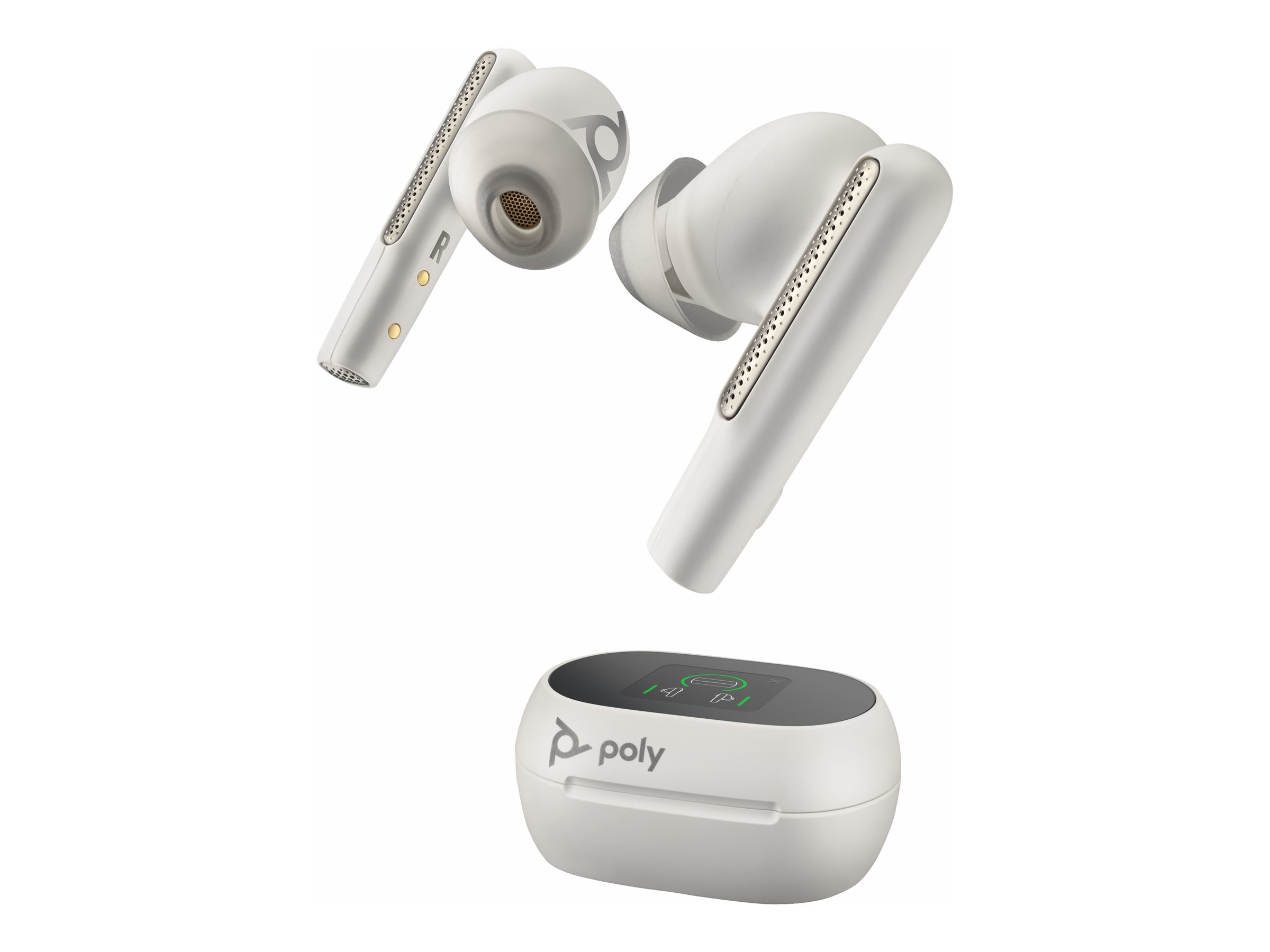 Poly Voyager Free 60+ UC - Écouteurs sans fil avec micro - intra-auriculaire - Bluetooth - Suppresseur de bruit actif - USB-A via adaptateur Bluetooth - blanc sable - Certifié pour Microsoft Teams - 7Y8G7AA - Écouteurs