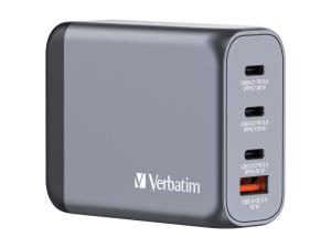 Verbatim - Adaptateur secteur - GaN - 100 Watt - 5 A - PD 3.0, QC 3.0, PD/PPS - 4 connecteurs de sortie (USB, 3 x USB-C) - 32202 - Adaptateurs électriques et chargeurs