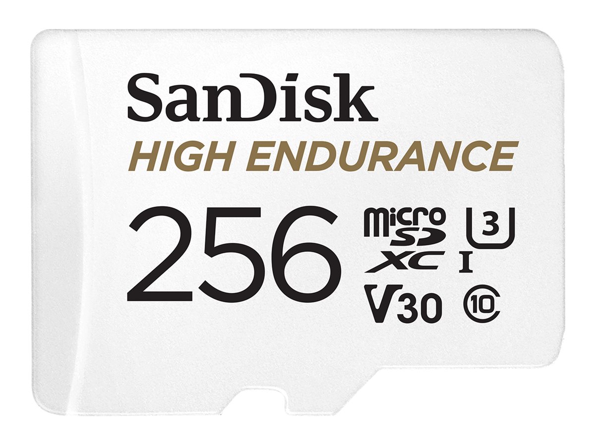 SanDisk High Endurance - Carte mémoire flash (adaptateur microSDXC vers SD inclus(e)) - 256 Go - Video Class V30 / UHS-I U3 / Class10 - microSDXC UHS-I - SDSQQNR-256G-GN6IA - Cartes flash