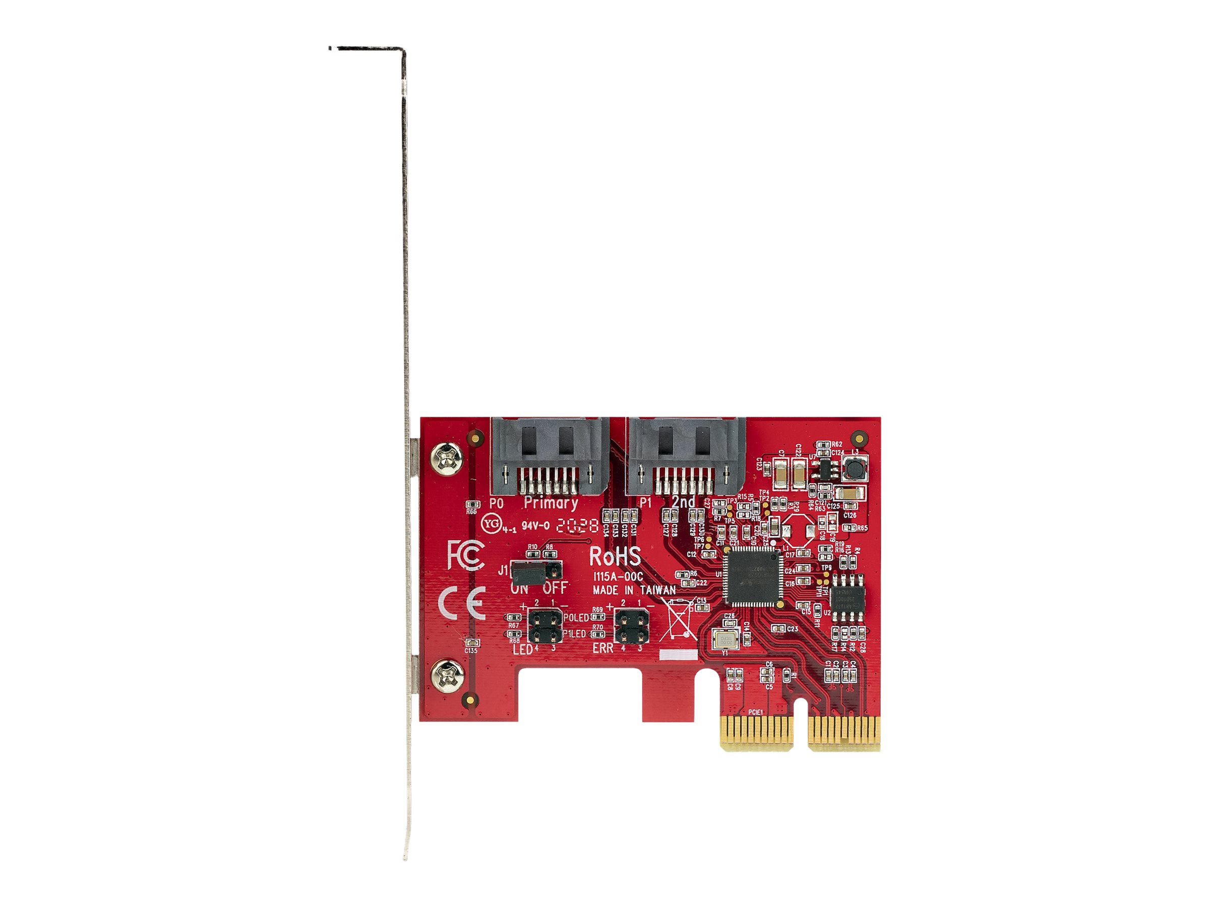 StarTech.com Carte PCI Express SATA 2 ports - Contrôleur PCIe SATA - ASM1166 Raid - Convertisseur PCI Express 2.0 vers SATA - Connecteurs Empilés - Carte d'Extension SATA (2P6GR-PCIE-SATA-CARD) - Contrôleur de stockage - SATA 6Gb/s - profil bas - RAID RAID 0, 1, JBOD - PCIe 2.0 x2 - rouge - 2P6GR-PCIE-SATA-CARD - Adaptateurs de stockage