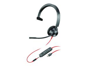 Poly Blackwire 3315 - Blackwire 3300 series - micro-casque - sur-oreille - filaire - jack 3,5mm, USB-C - noir - Certifié pour Microsoft Teams, certifié UC - 8X218AA - Écouteurs