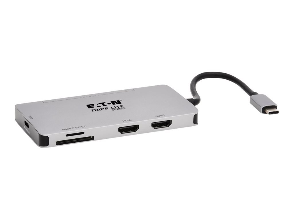 Eaton Tripp Lite Series USB-C Dock, Dual Display - 4K 60 Hz HDMI, USB 3.2 Gen 1, USB-A Hub, Memory Card, 100W PD Charging, Gray - Station d'accueil - USB-C - 2 x HDMI - U442-DOCK8-GG - Stations d'accueil pour ordinateur portable