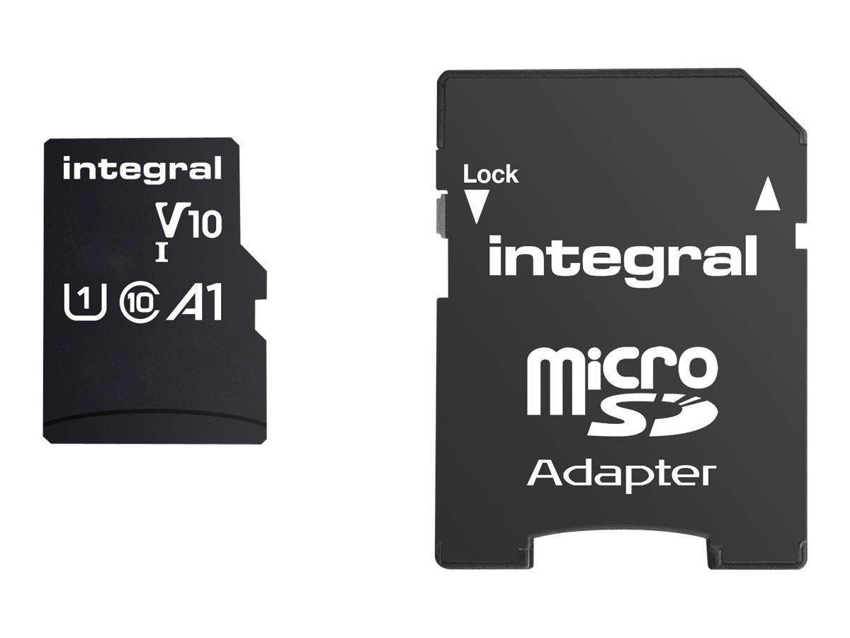 Integral - Carte mémoire flash (adaptateur microSDHC - SD inclus(e)) - 16 Go - A1 / Video Class V10 / UHS Class 1 / Class10 - microSDHC UHS-I - INMSDH16G-100V10 - Cartes flash