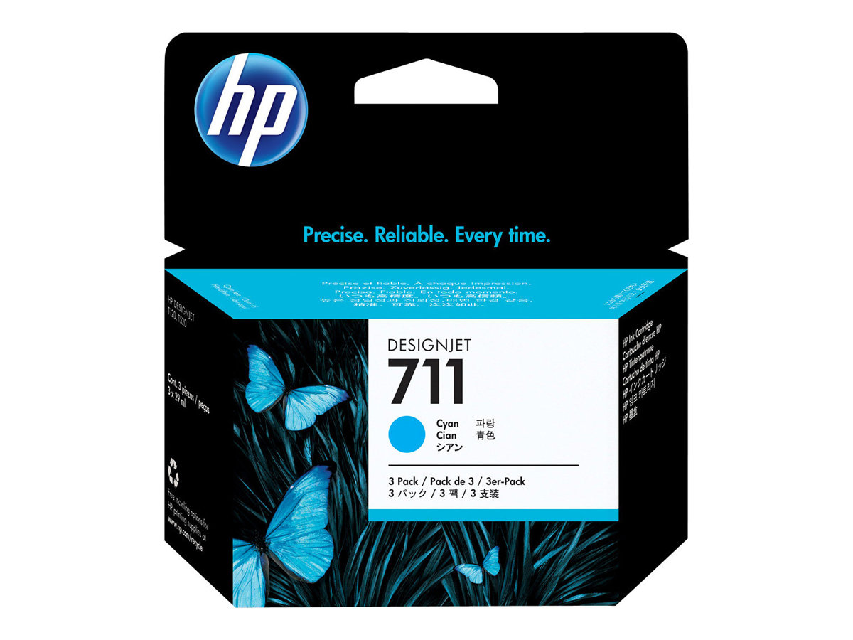HP 711 - Pack de 3 - 29 ml - cyan - original - DesignJet - cartouche d'encre - pour DesignJet T100, T120, T120 ePrinter, T125, T130, T520, T520 ePrinter, T525, T530 - CZ134A - Cartouches d'imprimante