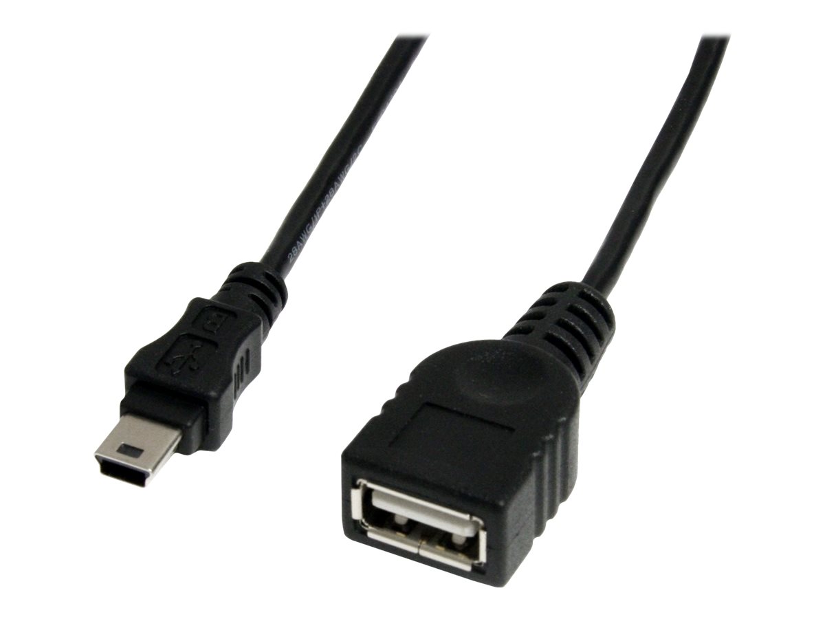 StarTech.com Câble Mini USB 2.0 de 30cm - Cordon USB A vers Mini B - Femelle / Mâle - Noir - Câble USB - USB (F) pour mini USB type B (M) - USB 2.0 - 30 cm - noir - USBMUSBFM1 - Câbles USB
