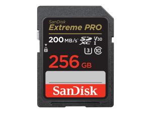 SanDisk Extreme Pro - Carte mémoire flash - 256 Go - Video Class V30 / UHS-I U3 / Class10 - SDXC UHS-I - SDSDXXD-256G-GN4IN - Cartes flash