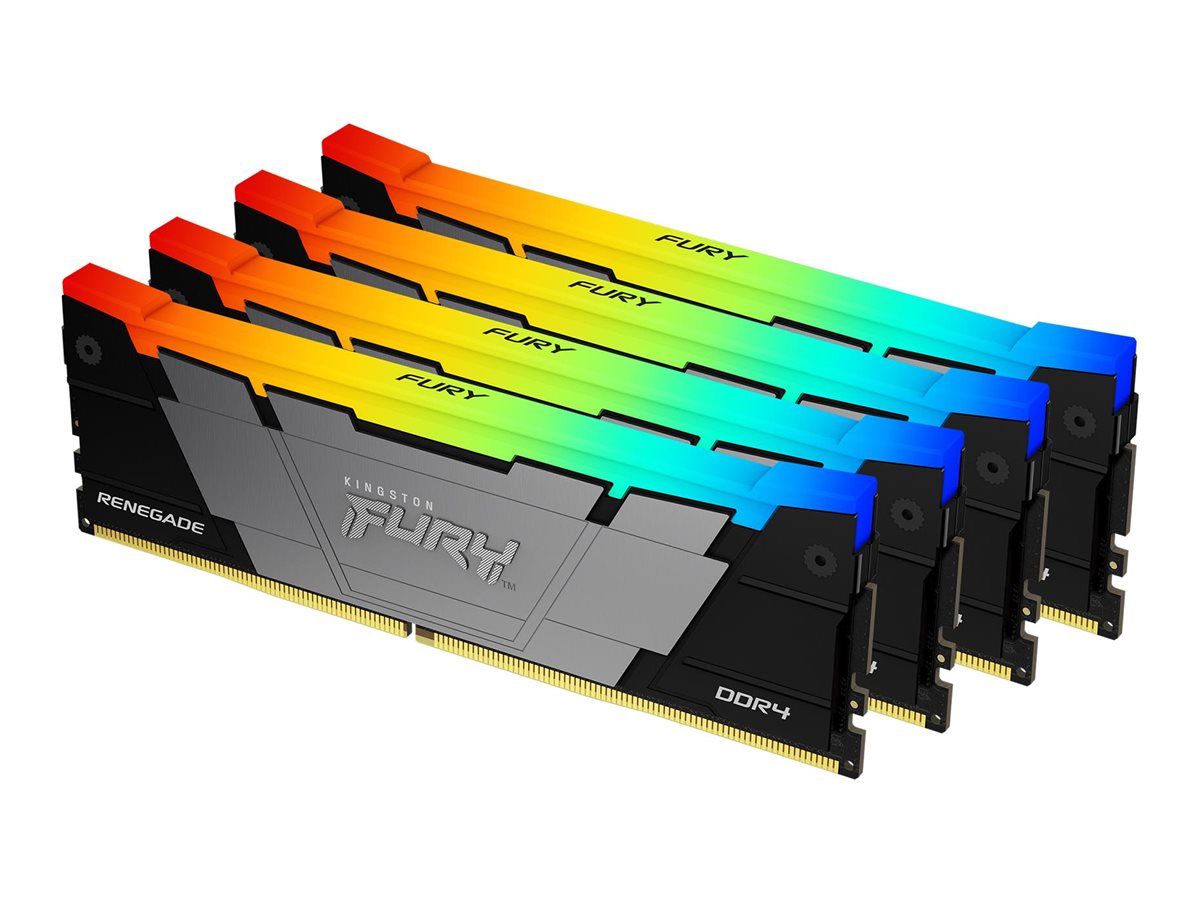Kingston FURY Renegade RGB - DDR4 - kit - 32 Go: 4 x 8 Go - DIMM 288 broches - 3600 MHz / PC4-28800 - CL16 - 1.35 V - mémoire sans tampon - non ECC - noir - KF436C16RB2AK4/32 - DDR4
