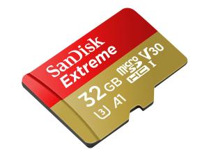 SanDisk Extreme - Carte mémoire flash (adaptateur microSDHC - SD inclus(e)) - 32 Go - A1 / Video Class V30 / UHS-I U3 / Class10 - microSDHC UHS-I - SDSQXAF-032G-GN6MA - Cartes flash
