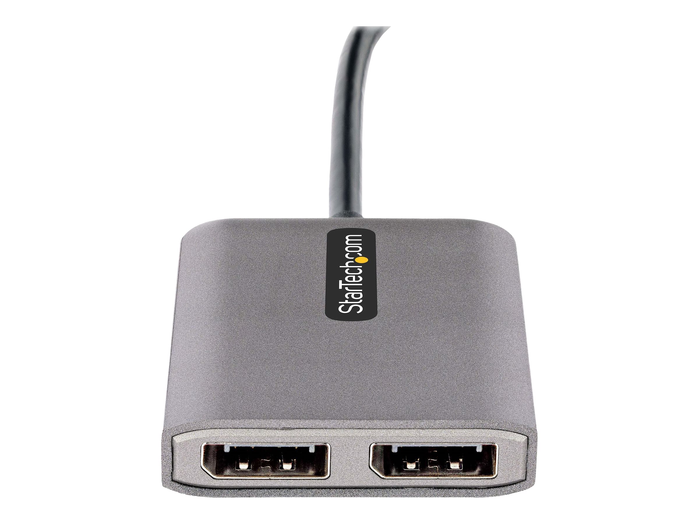 StarTech.com 2-Port USB-C MST Hub, USB Type-C to 2x DisplayPort Multi-Monitor Adapter for Laptop, Dual-DP up to 4K 60Hz w/ DP 1.4 Alt Mode & DSC, HDR, 1ft (30cm) Cable, USB Bus-Powered - Multi-Stream Transport Hub (MST14CD122DP) - Répartiteur vidéo/audio - 2 x DisplayPort - de bureau - MST14CD122DP - Commutateurs audio et vidéo