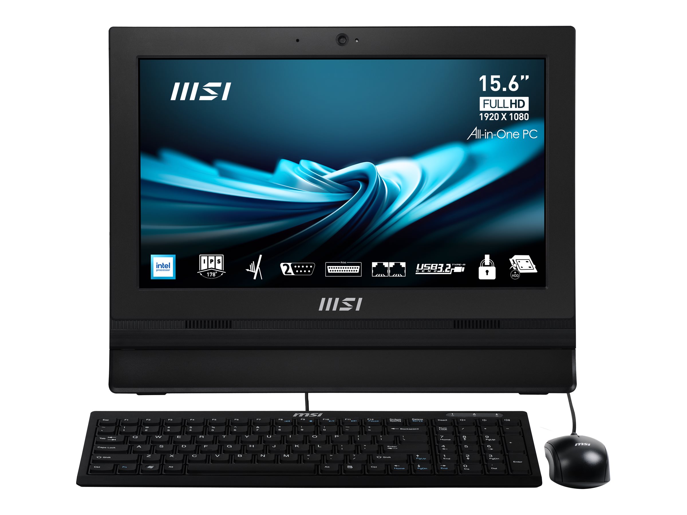 MSI PRO AP162T ADL 017XEU - Tout-en-un - N-series N100 / jusqu'à 3.4 GHz - RAM 4 Go - SSD 256 Go - NVMe - UHD Graphics - Gigabit Ethernet - 802.11a/b/g/n/ac, Bluetooth 5.0 - Aucun SE fourni - moniteur : LED 15.6" 1920 x 1080 (Full HD) écran tactile - noir - 9S6-A60211-017 - Ordinateurs de bureau