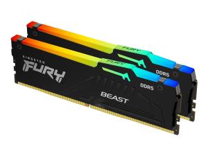 Kingston FURY Beast RGB - DDR5 - kit - 32 Go: 2 x 16 Go - DIMM 288 broches - 5200 MHz / PC5-41600 - CL40 - 1.25 V - mémoire sans tampon - on-die ECC - KF552C40BBAK2-32 - DDR5