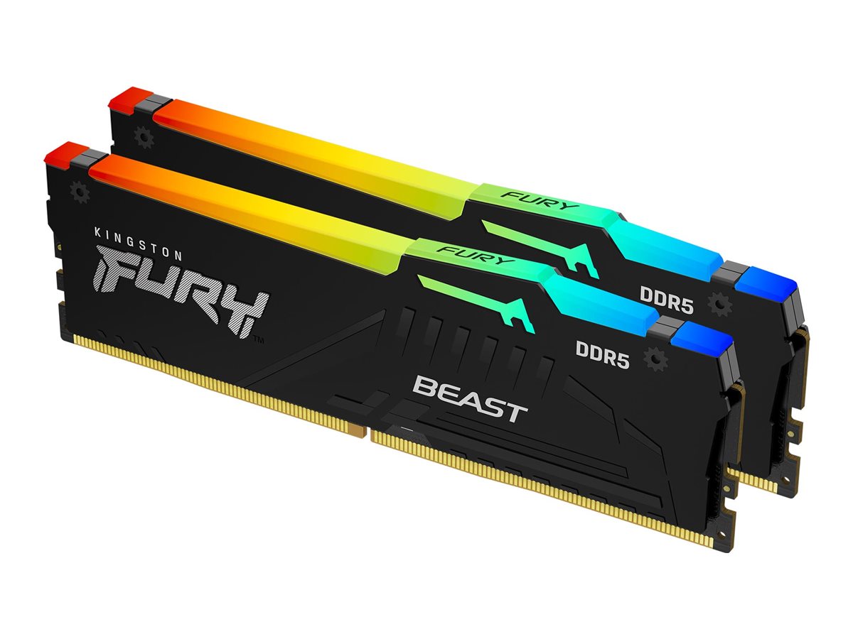 Kingston FURY Beast RGB - DDR5 - kit - 32 Go: 2 x 16 Go - DIMM 288 broches - 5200 MHz / PC5-41600 - CL40 - 1.25 V - mémoire sans tampon - on-die ECC - KF552C40BBAK2-32 - DDR5