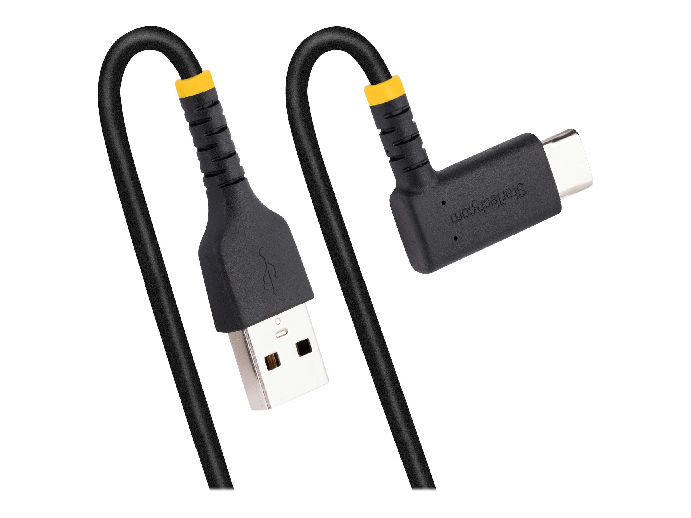 StarTech.com 1ft (30cm) USB A to C Charging Cable Right Angle, Heavy Duty Fast Charge USB-C Cable, USB 2.0 A to Type-C, Durable and Rugged Aramid Fiber, 3A, S20/iPad/Pixel - High Quality USB Charging Cord (R2ACR-30C-USB-CABLE) - Câble USB - USB (M) droit pour 24 pin USB-C (M) angle droit - Thunderbolt 3 / USB 2.0 - 3 A - 30 cm - noir - R2ACR-30C-USB-CABLE - Câbles USB