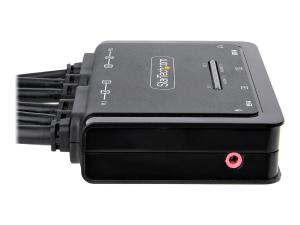 StarTech.com 2-Port Dual-Monitor HDMI Cable KVM Switch, 4K 60Hz, Compact KVM with 5ft/1.5m USB-A/HDMI/Audio Integrated Cables, Bus Powered - Remote Push Button/Hotkey Switching (C2-DH46-UA2-CBL-KVM) - Commutateur écran-clavier-souris/audio/USB - compact - 2 x KVM / audio / USB - 1 utilisateur local - de bureau - C2-DH46-UA2-CBL-KVM - Commutateurs KVM