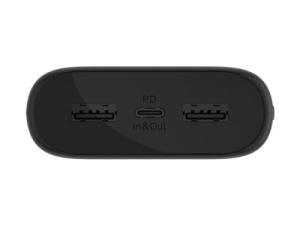 Belkin - Banque d'alimentation - 20000 mAh - 20 Watt - PD, Fast Charge - 3 connecteurs de sortie (24 pin USB-C, 2 x USB) - sur le câble : USB-C - noir - BPB014BTBK - Batteries et adaptateurs d'alimentation pour téléphone cellulaire