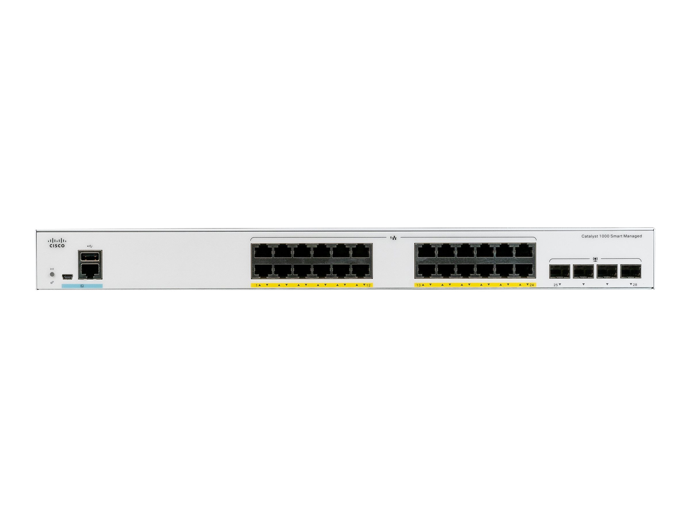 Cisco Catalyst 1000-24T-4X-L - Commutateur - Géré - 24 x 10/100/1000 + 4 x SFP+ 10 Go (liaison montante) - Montable sur rack - C1000-24T-4X-L - Concentrateurs et commutateurs gigabit