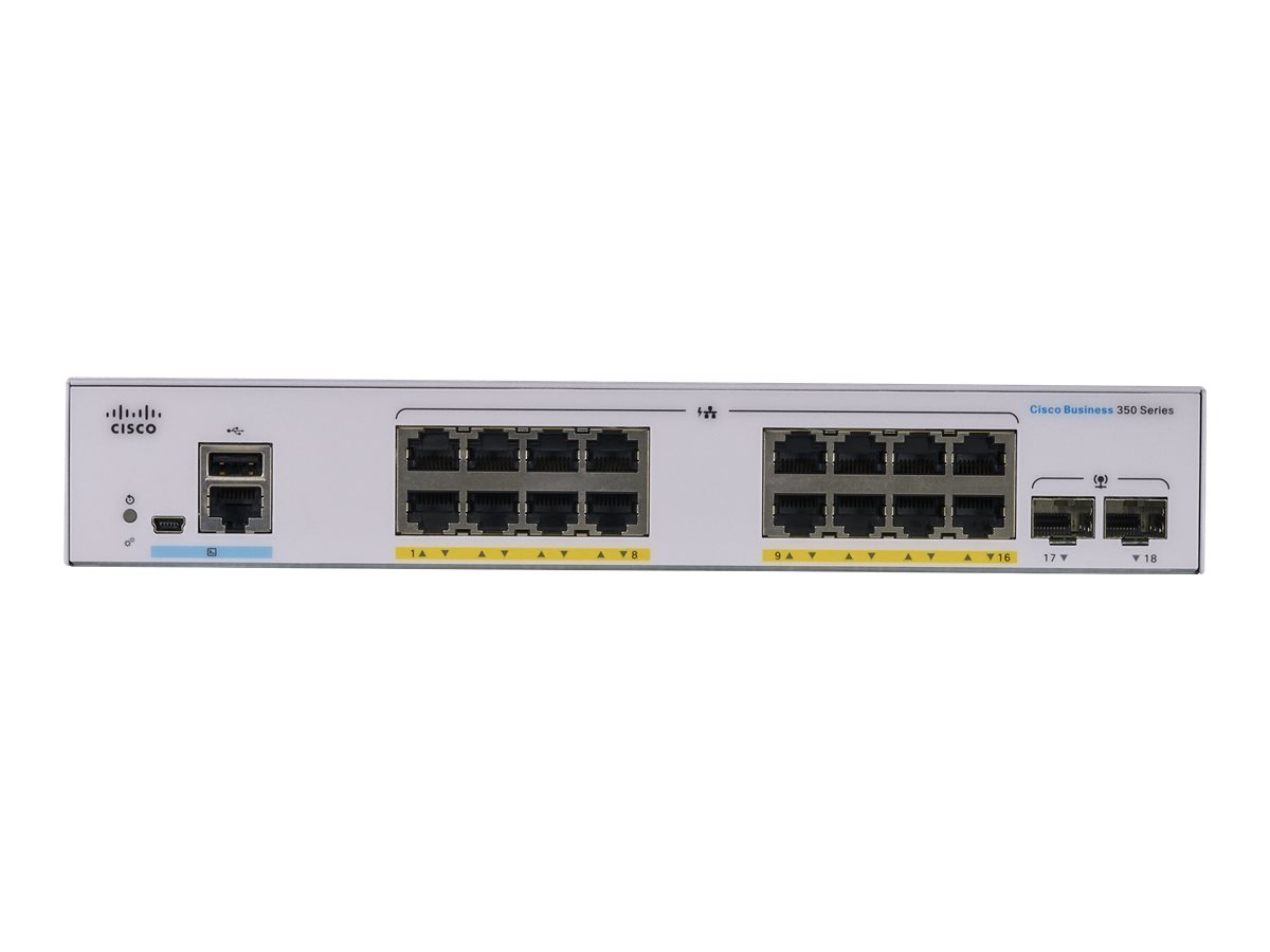 Cisco Business 350 Series CBS350-16FP-2G - Commutateur - C3 - Géré - 16 x 10/100/1000 (PoE+) + 2 x Gigabit SFP - Montable sur rack - PoE+ (240 W) - CBS350-16FP-2G-EU - Concentrateurs et commutateurs gigabit