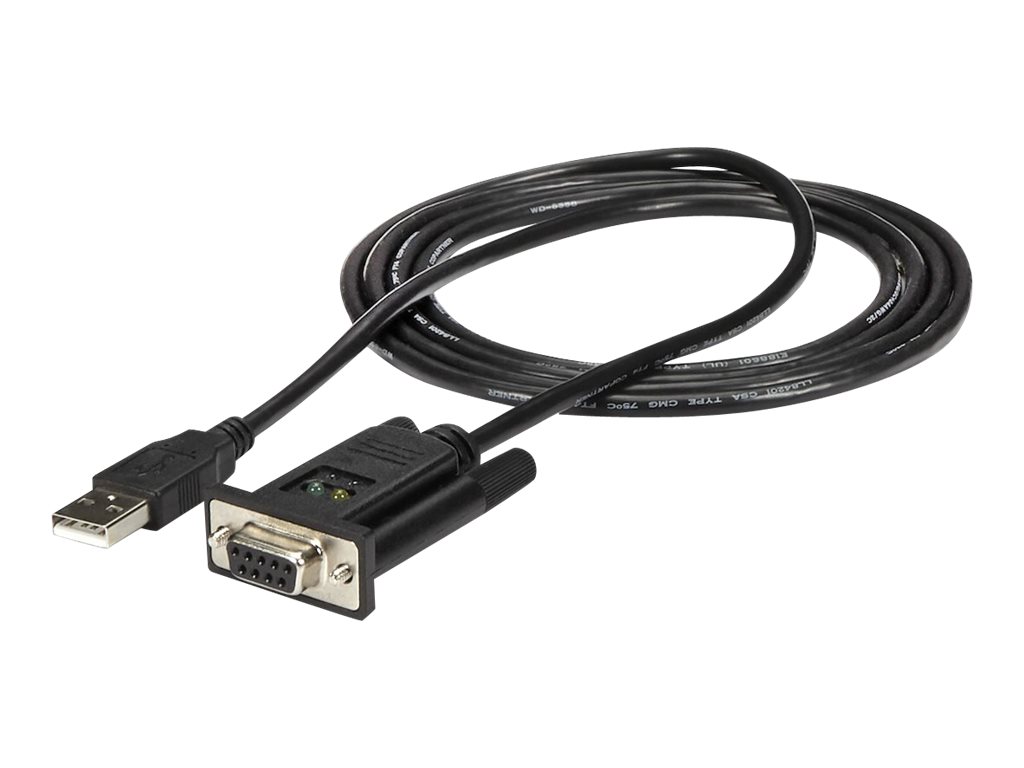 StarTech.com Câble adaptateur DCE USB vers série RS232 DB9 null modem 1 port avec FTDI - Adaptateur série - USB 2.0 - RS-232 - noir - ICUSB232FTN - Cartes réseau USB