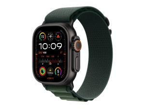 Apple Watch Ultra 2 - 49 mm - titane noir - montre intelligente avec Boucle Alpine - textile - vert foncé - taille du bracelet : L - 64 Go - LTE, Wi-Fi 4, UWB, Bluetooth - 4G - 61.8 g - MX4T3NF/A - Montres intelligentes