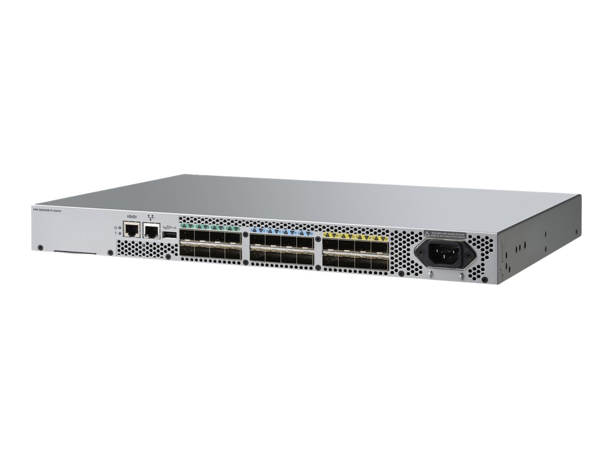 HPE SN3600B 32Gb 24/8 8-port 16Gb Short Wave SFP+ Fibre Channel Switch - Commutateur - Géré - 8 x 16Gb Fibre Channel SFP+ + 16 x 32Gb Fibre Channel SFP+ Ports on Demand - Montable sur rack - CA 100 - 240 V - R4G55B - SAN